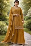 RICH LOOK VICHITRA MULTI SEQUENCE WORK TOP PALAZZO WITH DUPATTA YELLOW