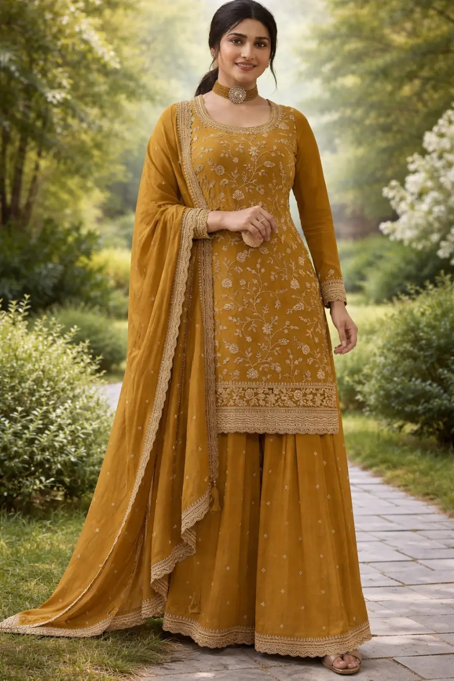 RICH LOOK VICHITRA MULTI SEQUENCE WORK TOP PALAZZO WITH DUPATTA FESTIVE WEAR WHOLESALE PRICE ETHNIC GARMENT (1)