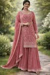 RICH LOOK VICHITRA MULTI SEQUENCE WORK TOP PALAZZO WITH DUPATTA BABY PINK