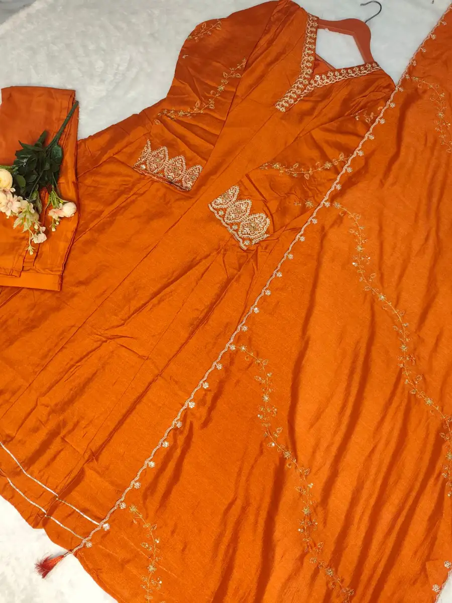 RICH LOOK VICHITRA SILK EMBROIDERY SEQUENCE WORK TOP BOTTOM WITH DUPATTA FESTIVE WEAR WHOLESALE PRICE ETHNIC GARMENT (1)