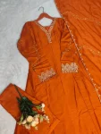 RICH LOOK VICHITRA SILK EMBROIDERY SEQUENCE WORK TOP BOTTOM WITH DUPATTA FESTIVE WEAR WHOLESALE PRICE ETHNIC GARMENT (3)