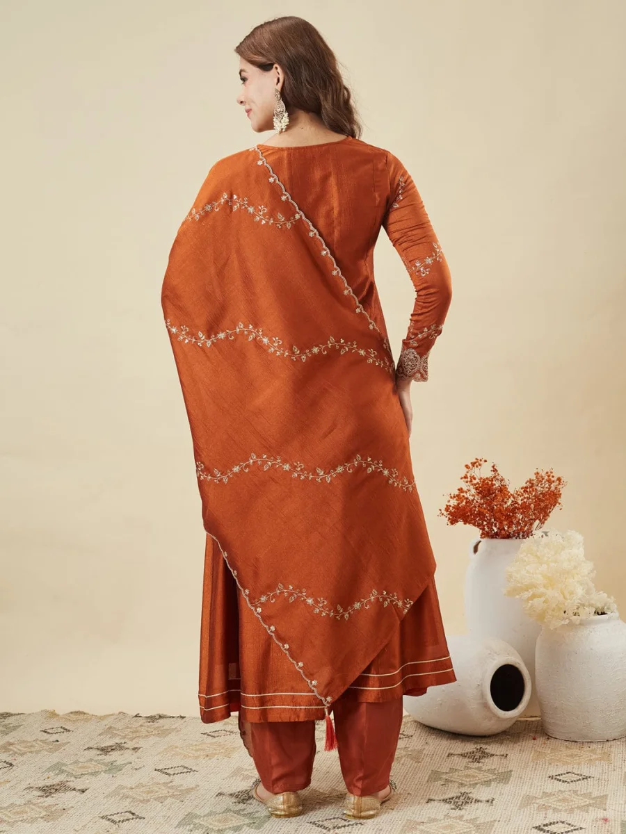 RICH LOOK VICHITRA SILK EMBROIDERY SEQUENCE WORK TOP BOTTOM WITH DUPATTA FESTIVE WEAR WHOLESALE PRICE ETHNIC GARMENT (7)