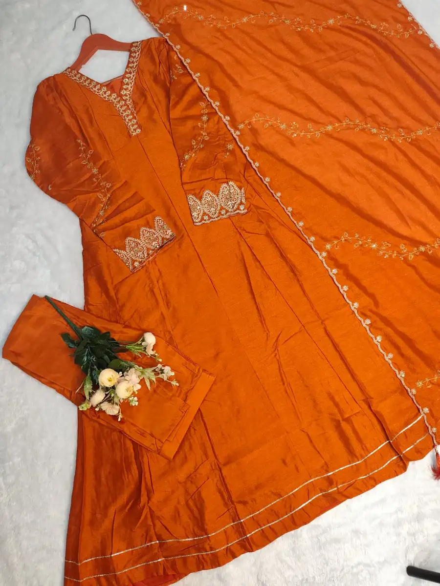 RICH LOOK VICHITRA SILK EMBROIDERY SEQUENCE WORK TOP BOTTOM WITH DUPATTA FESTIVE WEAR WHOLESALE PRICE ETHNIC GARMENT (8)
