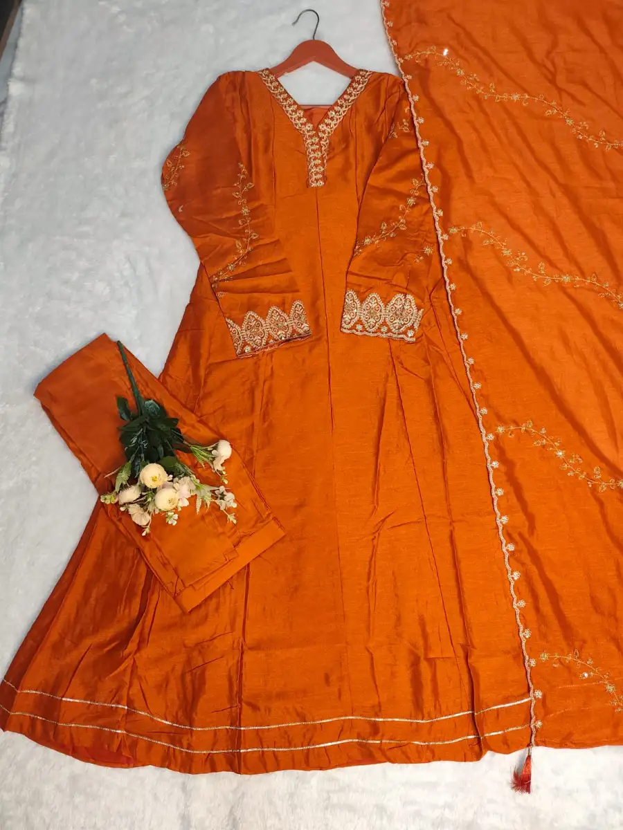 RICH LOOK VICHITRA SILK EMBROIDERY SEQUENCE WORK TOP BOTTOM WITH DUPATTA FESTIVE WEAR WHOLESALE PRICE ETHNIC GARMENT (9)