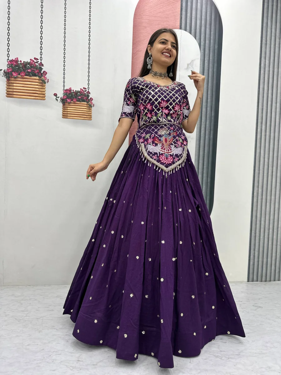 RICH LOOK VICHITRA SILK EMBROIDERY THREAD & SEQUENCE WORK LEHENGA CHOLI WITH DUPATTA WEDDING WEAR WHOLESALE PRICE ETHNIC GARMENT (11)