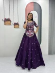 RICH LOOK VICHITRA SILK EMBROIDERY THREAD & SEQUENCE WORK LEHENGA CHOLI WITH DUPATTA WEDDING WEAR WHOLESALE PRICE ETHNIC GARMENT (20)