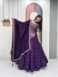 RICH LOOK VICHITRA SILK EMBROIDERY THREAD & SEQUENCE WORK LEHENGA CHOLI WITH DUPATTA WEDDING WEAR WHOLESALE PRICE ETHNIC GARMENT (20)