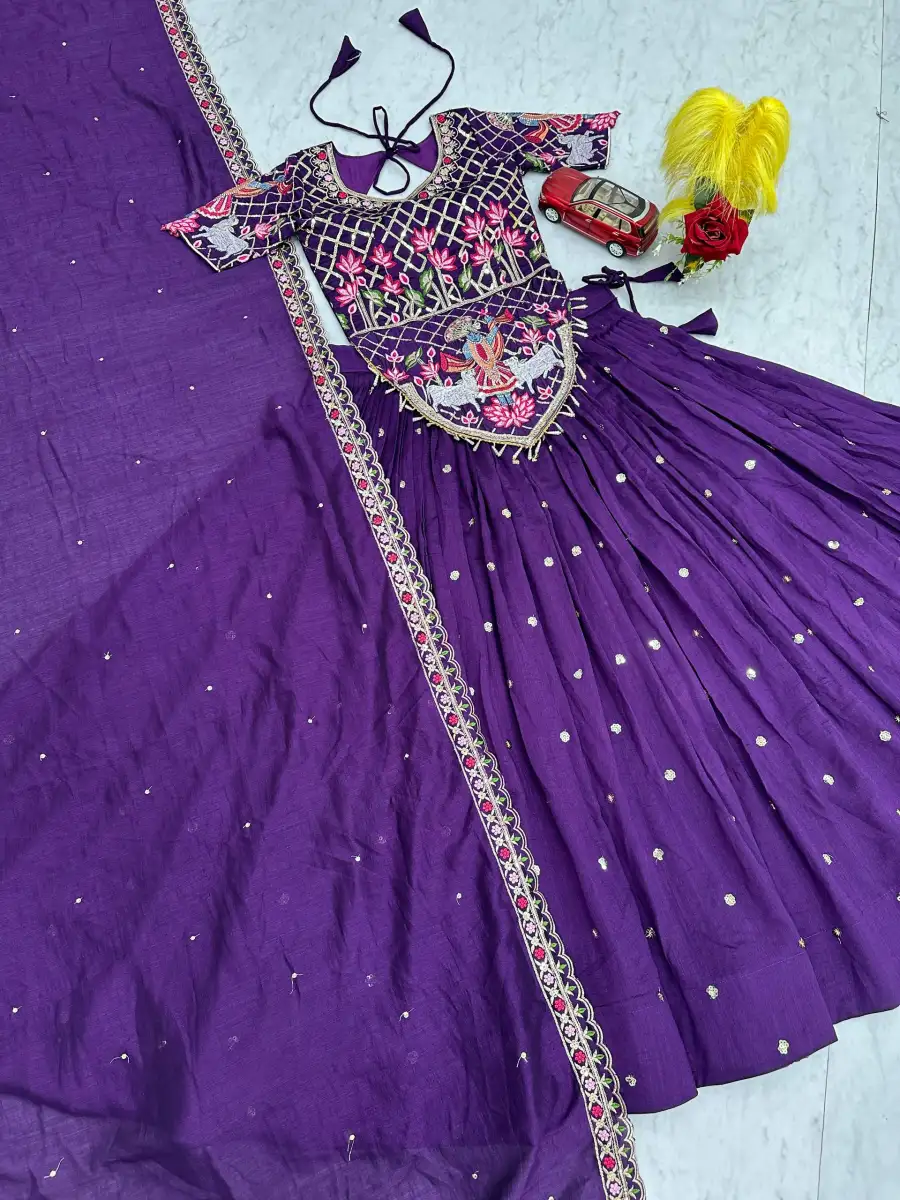 RICH LOOK VICHITRA SILK EMBROIDERY THREAD & SEQUENCE WORK LEHENGA CHOLI WITH DUPATTA WEDDING WEAR WHOLESALE PRICE ETHNIC GARMENT (21)