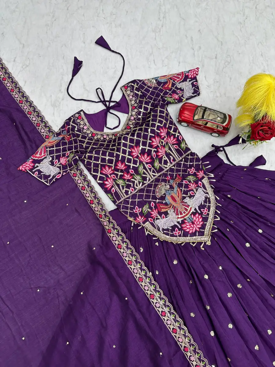 RICH LOOK VICHITRA SILK EMBROIDERY THREAD & SEQUENCE WORK LEHENGA CHOLI WITH DUPATTA WEDDING WEAR WHOLESALE PRICE ETHNIC GARMENT (22)