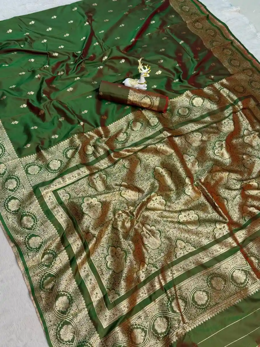 TRENDING BANARASI JARI SILK GOLDEN ZARI BUTTI WEAVES WORK SAREE WITH UNSTITCHED BLOUSE FESTIVE WEAR WHOLESALE PRICE ETHNIC GARMENT (1)