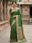 TRENDING BANARASI JARI SILK GOLDEN ZARI BUTTI WEAVES WORK SAREE WITH UNSTITCHED BLOUSE GREEN