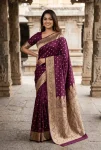 TRENDING BANARASI JARI SILK GOLDEN ZARI BUTTI WEAVES WORK SAREE WITH UNSTITCHED BLOUSE FESTIVE WEAR WHOLESALE PRICE ETHNIC GARMENT (2)