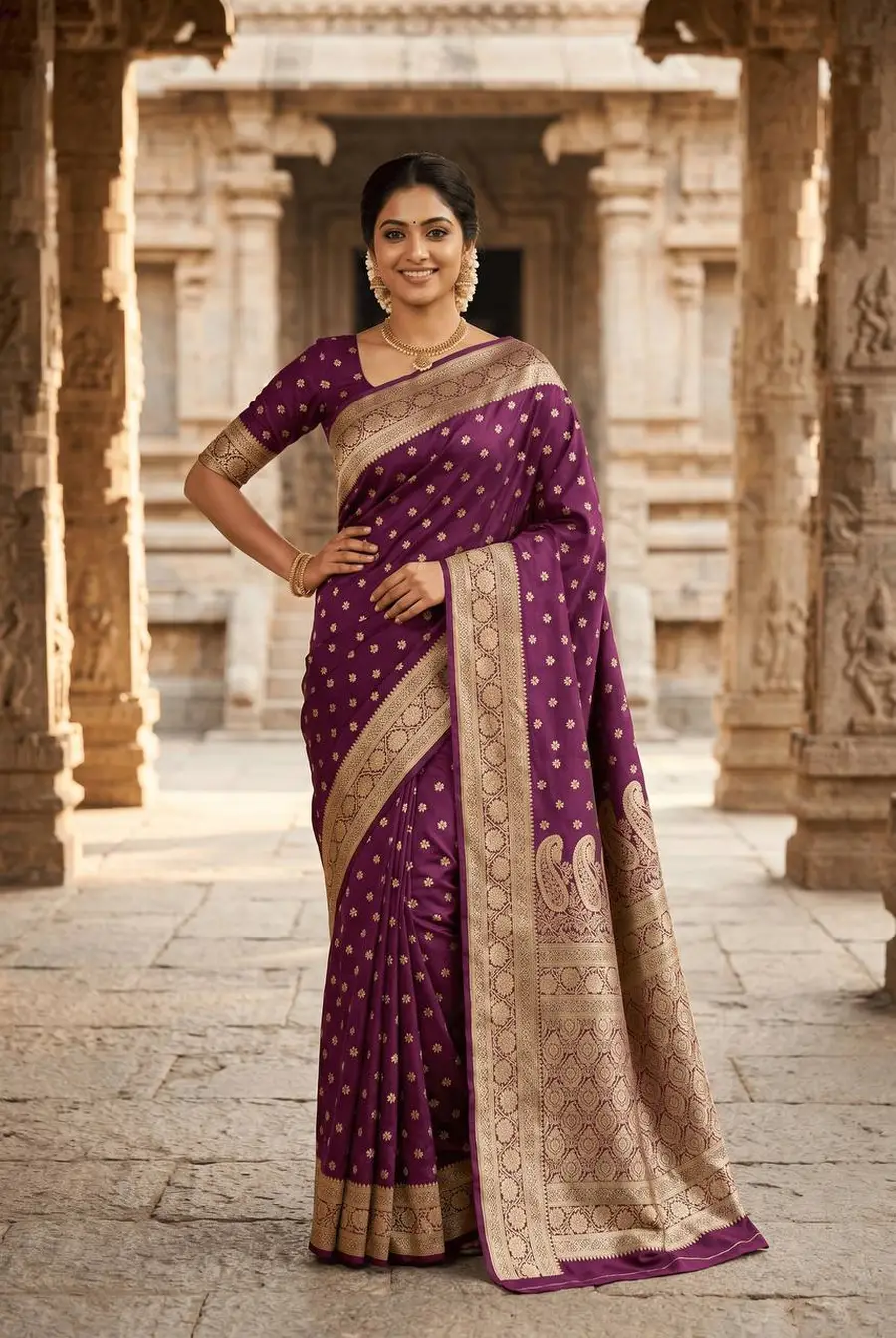 TRENDING BANARASI JARI SILK GOLDEN ZARI BUTTI WEAVES WORK SAREE WITH UNSTITCHED BLOUSE FESTIVE WEAR WHOLESALE PRICE ETHNIC GARMENT (4)