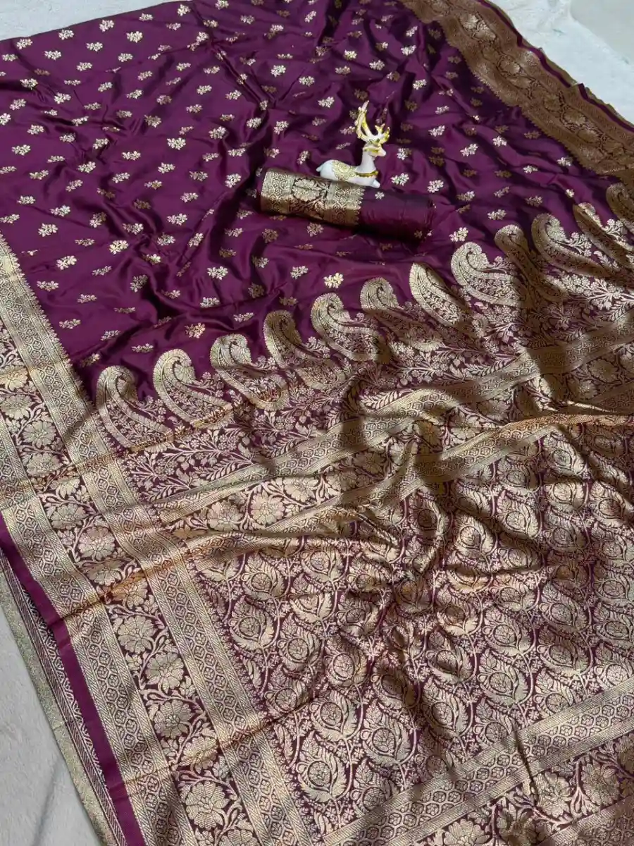 TRENDING BANARASI JARI SILK GOLDEN ZARI BUTTI WEAVES WORK SAREE WITH UNSTITCHED BLOUSE FESTIVE WEAR WHOLESALE PRICE ETHNIC GARMENT (5)