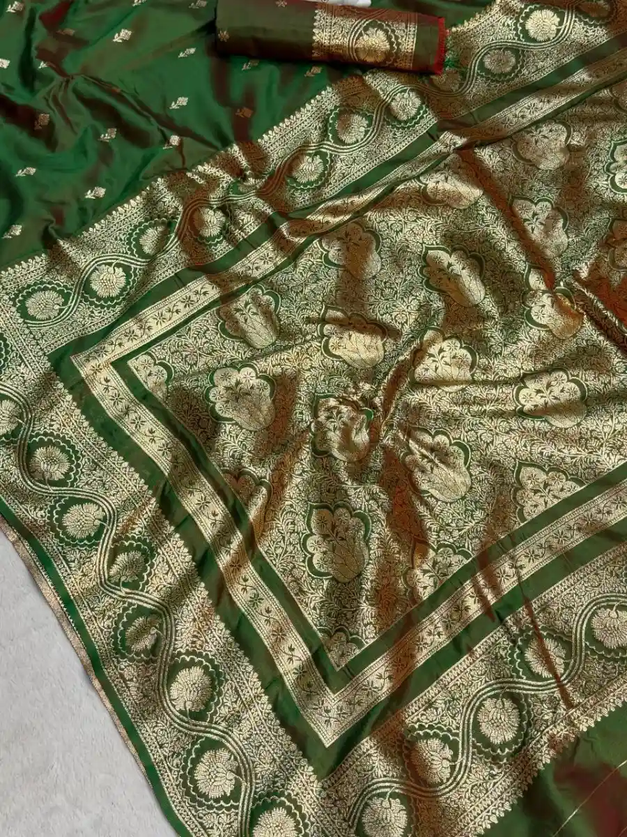 TRENDING BANARASI JARI SILK GOLDEN ZARI BUTTI WEAVES WORK SAREE WITH UNSTITCHED BLOUSE FESTIVE WEAR WHOLESALE PRICE ETHNIC GARMENT (5)