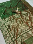 TRENDING BANARASI JARI SILK GOLDEN ZARI BUTTI WEAVES WORK SAREE WITH UNSTITCHED BLOUSE FESTIVE WEAR WHOLESALE PRICE ETHNIC GARMENT (2)