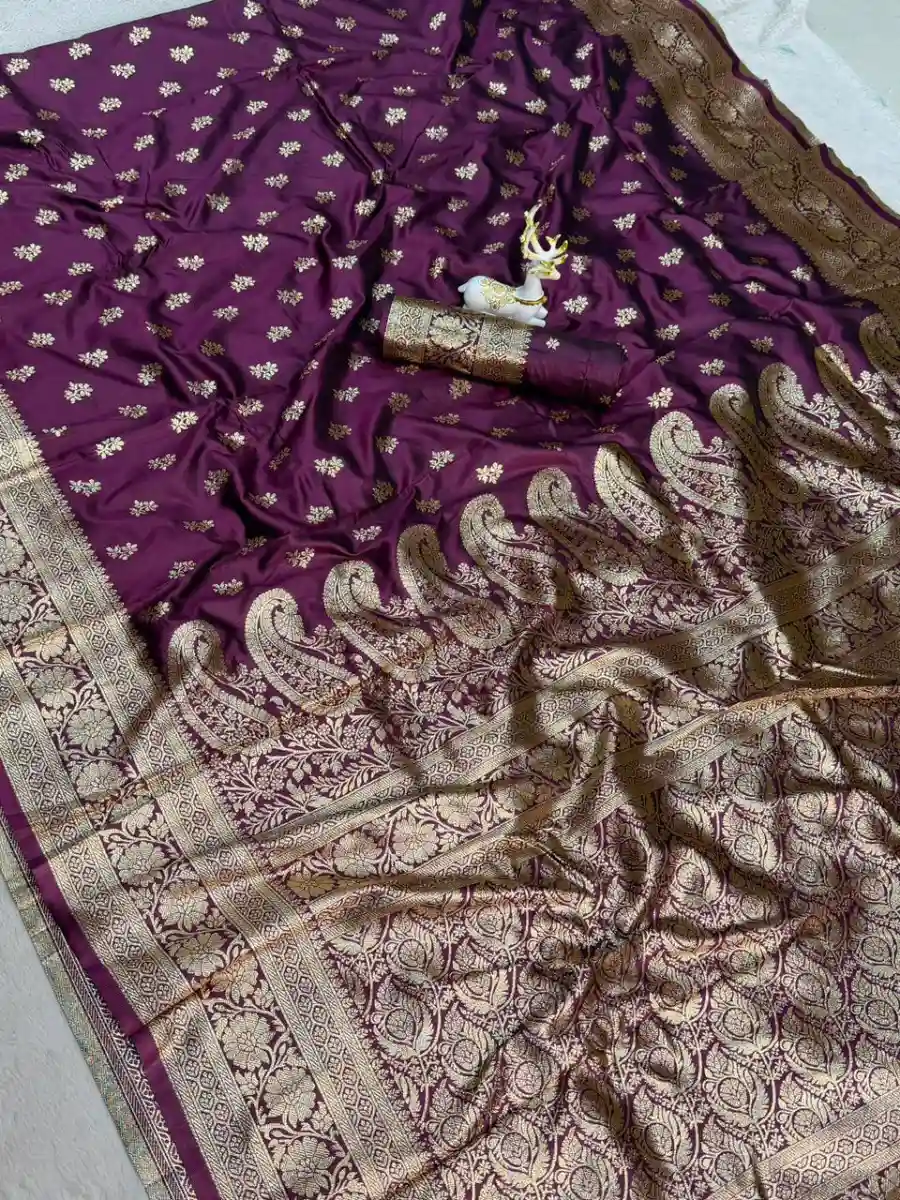 TRENDING BANARASI JARI SILK GOLDEN ZARI BUTTI WEAVES WORK SAREE WITH UNSTITCHED BLOUSE FESTIVE WEAR WHOLESALE PRICE ETHNIC GARMENT (7)