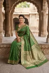 TRENDING BANARASI JARI SILK GOLDEN ZARI BUTTI WEAVES WORK SAREE WITH UNSTITCHED BLOUSE FESTIVE WEAR WHOLESALE PRICE ETHNIC GARMENT (2)