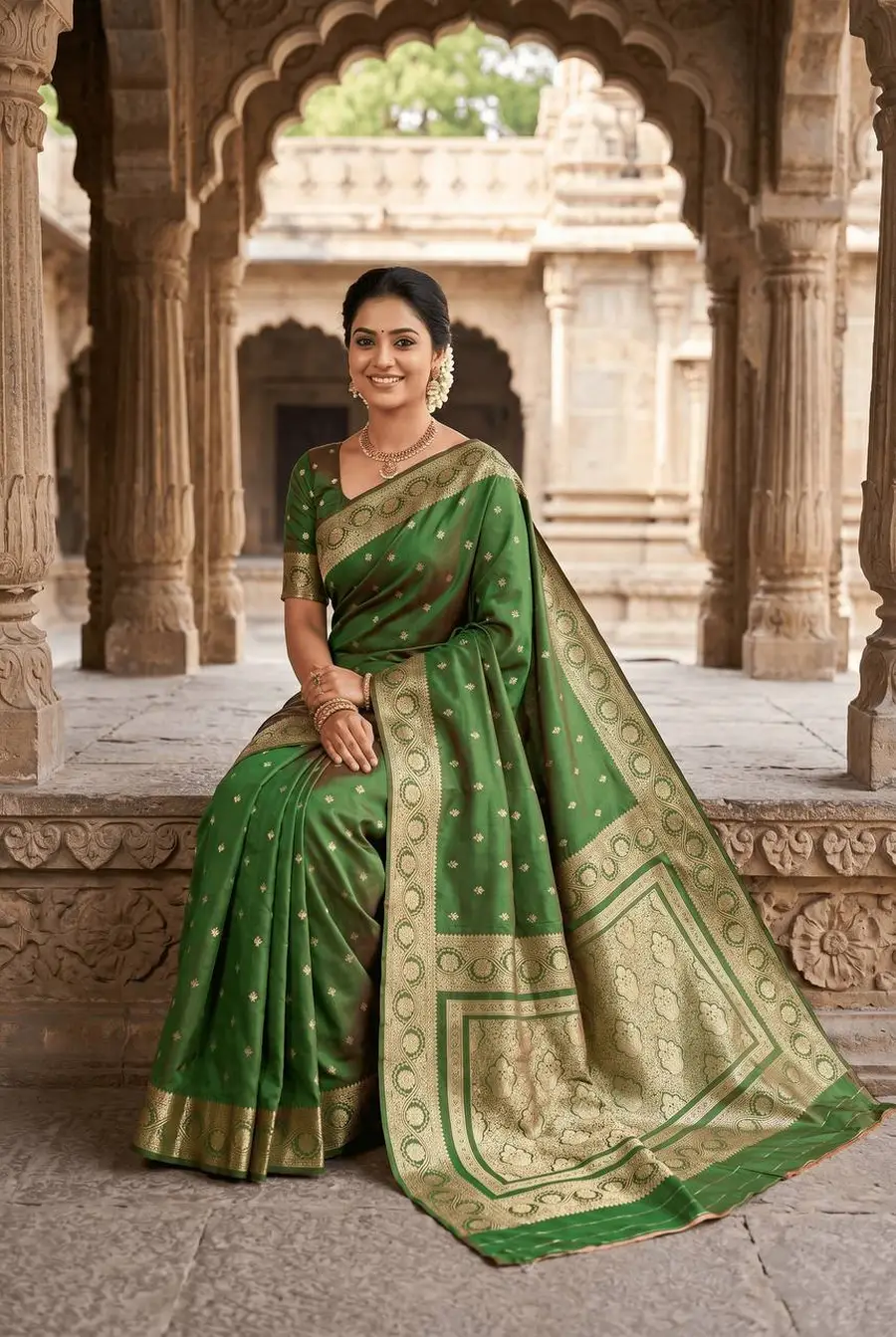 TRENDING BANARASI JARI SILK GOLDEN ZARI BUTTI WEAVES WORK SAREE WITH UNSTITCHED BLOUSE FESTIVE WEAR WHOLESALE PRICE ETHNIC GARMENT (7)