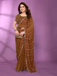 TRENDING CHIFFON SATIN MULTI SEQUENCE AND BEADS EMBROIDERY WORK SAREE WITH UNSTITCHED BLOUSE CHIKU
