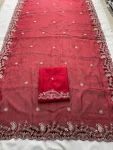 TRENDING CHIFFON SILK EMBROIDERY WITH PIPING BORDER WORK SAREE WITH UNSTITCHED BLOUSE WEDDING WEAR WHOLESALE PRICE ETHNIC GARMENT (2)