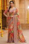 TRENDING CHINON SILK DIGITAL PRINT WITH BEAUTIFUL MIRROR HANDWORK SAREE WITH UNSTITCHED BLOUSE MULTI