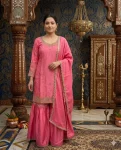 TRENDING CHINON SILK EMBROIDERY WITH MOTI HANDWORK FANCY BORDERS LACE WORK TOP SHARARA WITH DUPATTA FESTIVE WEAR WHOLESALE PRICE ETHNIC GARMENT (1)