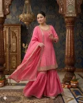 TRENDING CHINON SILK EMBROIDERY WITH MOTI HANDWORK FANCY BORDERS LACE WORK TOP SHARARA WITH DUPATTA FESTIVE WEAR WHOLESALE PRICE ETHNIC GARMENT (1)