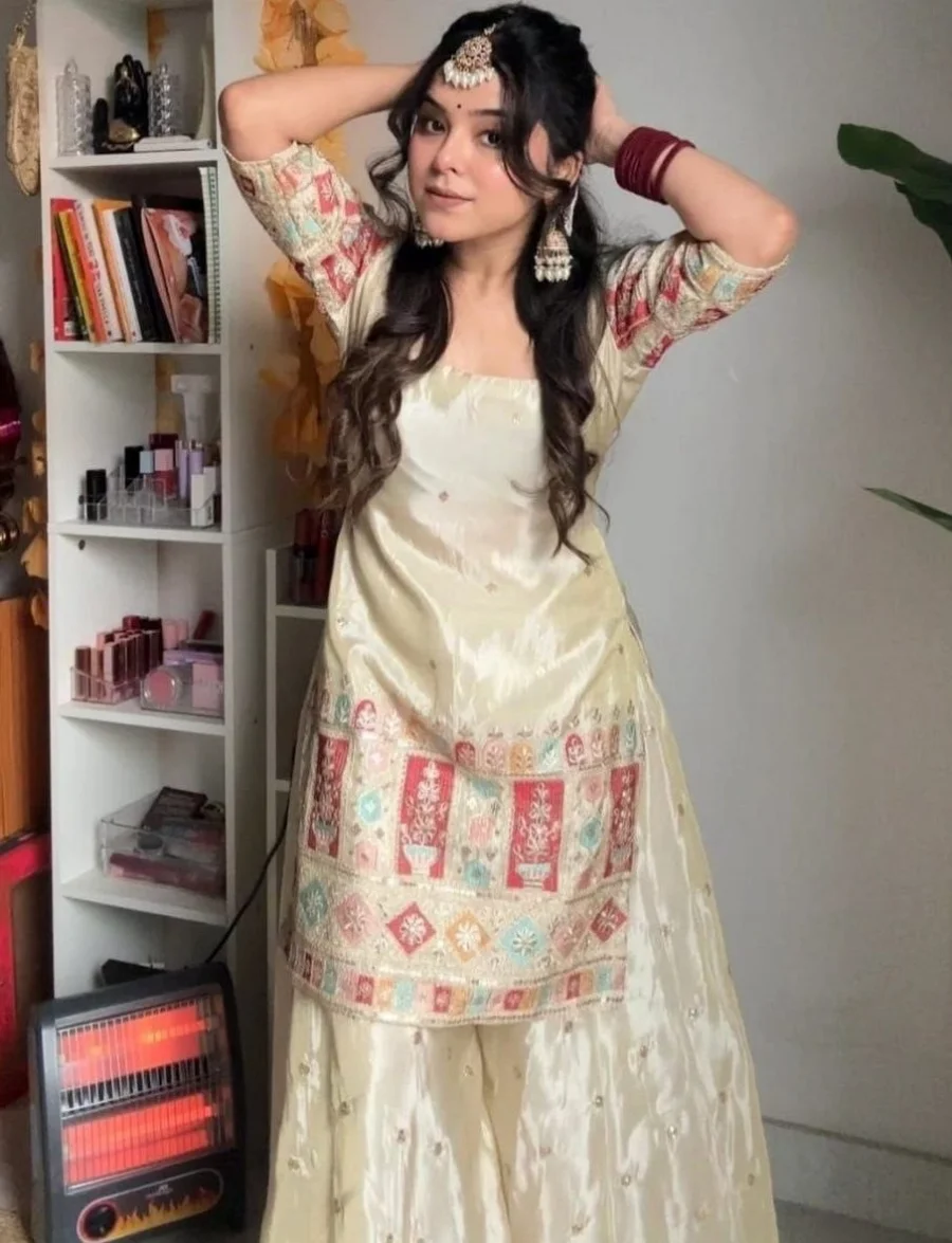 TRENDING CHINON SILK SEQUENCE CODING EMBROIDERY WORK TOP PALAZZO WITH DUPATTA FESTIVE WEAR WHOLESALE PRICE ETHNIC GARMENT (5)
