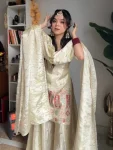 TRENDING CHINON SILK SEQUENCE CODING EMBROIDERY WORK TOP PALAZZO WITH DUPATTA OFF WHITE