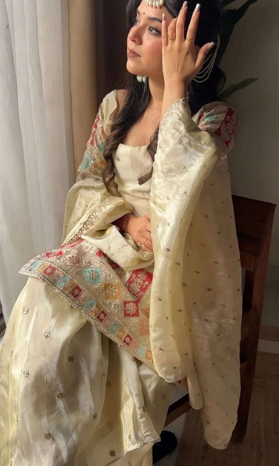 TRENDING CHINON SILK SEQUENCE CODING EMBROIDERY WORK TOP PALAZZO WITH DUPATTA FESTIVE WEAR WHOLESALE PRICE ETHNIC GARMENT (8)