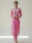 TRENDING COTTON EMBROIDERY WORK KURTI PALAZZO SET BABY PINK