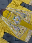 TRENDING CREPE SATIN EMBROIDERY WORK READY TO WEAR SAREE WITH STITCHED BLOUSE AND KOTI PARTY WEAR WHOLESALE PRICE ETHNIC GARMENT (2)