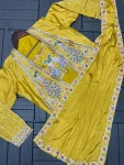 TRENDING CREPE SATIN EMBROIDERY WORK READY TO WEAR SAREE WITH STITCHED BLOUSE AND KOTI PARTY WEAR WHOLESALE PRICE ETHNIC GARMENT (2)