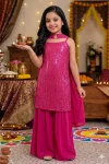 TRENDING CREPE SEQUENCE  EMBROIDERED WORK KID'S TOP PALAZZO WITH DUPATTA RANI