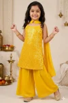 TRENDING CREPE SEQUENCE  EMBROIDERED WORK KID'S TOP PALAZZO WITH DUPATTA YELLOW