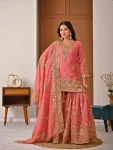 TRENDING CRUNCHY SILK SEQUENCE AND EMBROIDERY WORK TOP SHARARA WITH DUPATTA WEDDING WEAR WHOLESALE PRICE ETHNIC GARMENT (1)