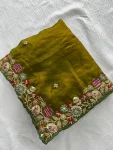 TRENDING FENDY SATIN EMBROIDERY WITH CUTWORK BORDER SAREE WITH UNSTITCHED BLOUSE WEDDING WEAR WHOLESALE PRICE ETHNIC GARMENT (3)