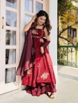 TRENDING FENDY SILK EMBROIDERY SEQUENCE WORK GOWN PALAZZO WITH DUPATTA MAROON