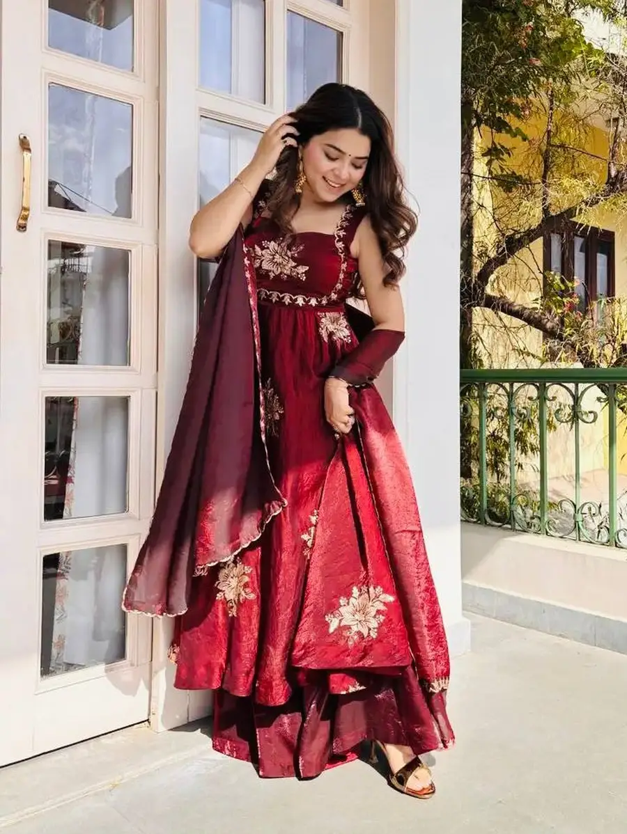 TRENDING FENDY SILK EMBROIDERY SEQUENCE WORK GOWN PALAZZO WITH DUPATTA WEDDING WEAR WHOLESALE PRICE ETHNIC GARMENT (26)