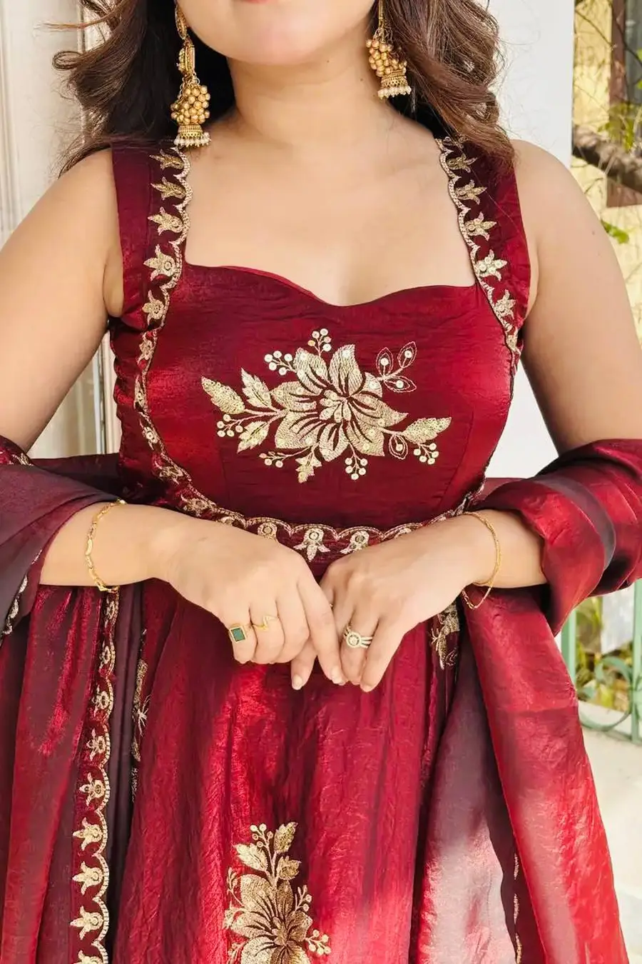 TRENDING FENDY SILK EMBROIDERY SEQUENCE WORK GOWN PALAZZO WITH DUPATTA WEDDING WEAR WHOLESALE PRICE ETHNIC GARMENT (30)