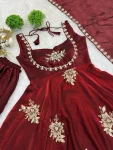TRENDING FENDY SILK EMBROIDERY SEQUENCE WORK GOWN PALAZZO WITH DUPATTA WEDDING WEAR WHOLESALE PRICE ETHNIC GARMENT (26)