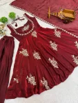 TRENDING FENDY SILK EMBROIDERY SEQUENCE WORK GOWN PALAZZO WITH DUPATTA WEDDING WEAR WHOLESALE PRICE ETHNIC GARMENT (26)