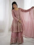 TRENDING FENDY SILK EMBROIDERY SEQUENCE WORK TOP PALAZZO WITH DUPATTA FESTIVE WEAR WHOLESALE PRICE ETHNIC GARMENT (15)