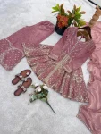 TRENDING FENDY SILK EMBROIDERY SEQUENCE WORK TOP PALAZZO WITH DUPATTA FESTIVE WEAR WHOLESALE PRICE ETHNIC GARMENT (15)