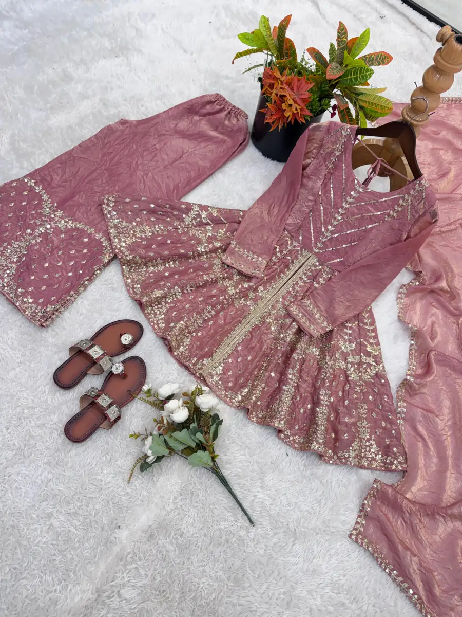 TRENDING FENDY SILK EMBROIDERY SEQUENCE WORK TOP PALAZZO WITH DUPATTA FESTIVE WEAR WHOLESALE PRICE ETHNIC GARMENT (23)