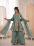 TRENDING FENDY SILK EMBROIDERY SEQUENCE WORK TOP PALAZZO WITH DUPATTA FESTIVE WEAR WHOLESALE PRICE ETHNIC GARMENT (5)