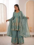 TRENDING FENDY SILK EMBROIDERY SEQUENCE  WORK TOP PALAZZO WITH DUPATTA RAMA