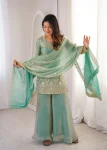 TRENDING FENDY SILK EMBROIDERY SEQUENCE WORK TOP PALAZZO WITH DUPATTA WEDDING WEAR WHOLESALE PRICE ETHNIC GARMENT (6)