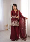 TRENDING FENDY SILK EMBROIDERY SEQUENCE WORK TOP PALAZZO WITH DUPATTA WEDDING WEAR WHOLESALE PRICE ETHNIC GARMENT (9)